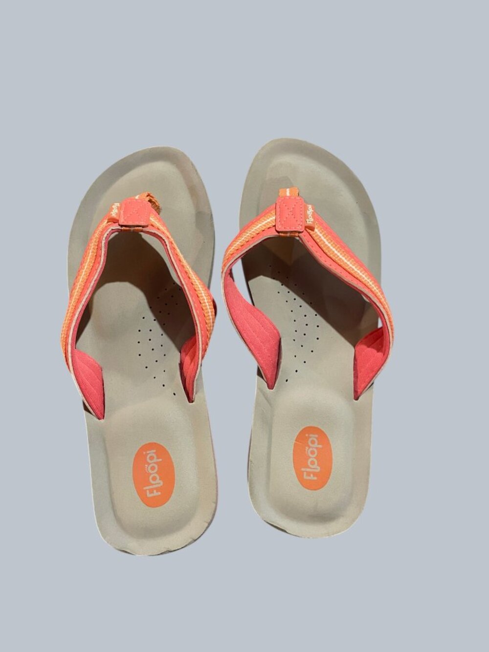 Floopi Flip Flops for Women Casual Thong Womens Sandals, Peach and Gray, Size 9